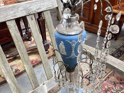Lot 1164 - Antique Wedgwood jasperware and cut crystal chandelier