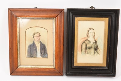 Lot 221 - Two 19th century watercolour portraits of a lady and gentleman