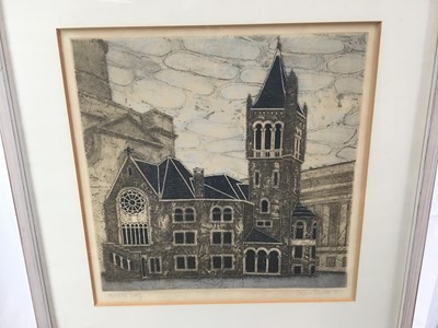 Lot 67 - Valerie Thornton (1931–1991) etching of a church, signed and dated 1971, artist's proof, 39cm x 39cm, in glazed frame