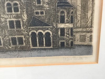 Lot 67 - Valerie Thornton (1931–1991) etching of a church, signed and dated 1971, artist's proof, 39cm x 39cm, in glazed frame