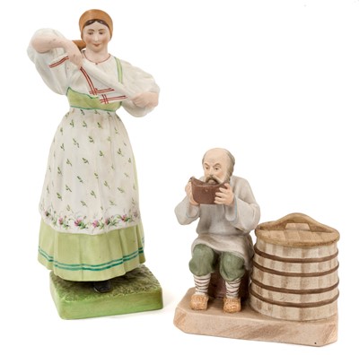 Lot 254 - Two Russian Gardner bisque porcelain folk figures