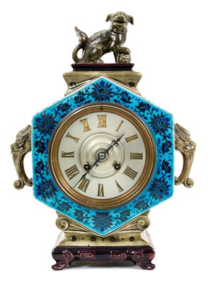 Lot 874 - Late 19th century French chinoiserie majolica clock, attributed to Jules Vieillard, Bordeaux, c.1880