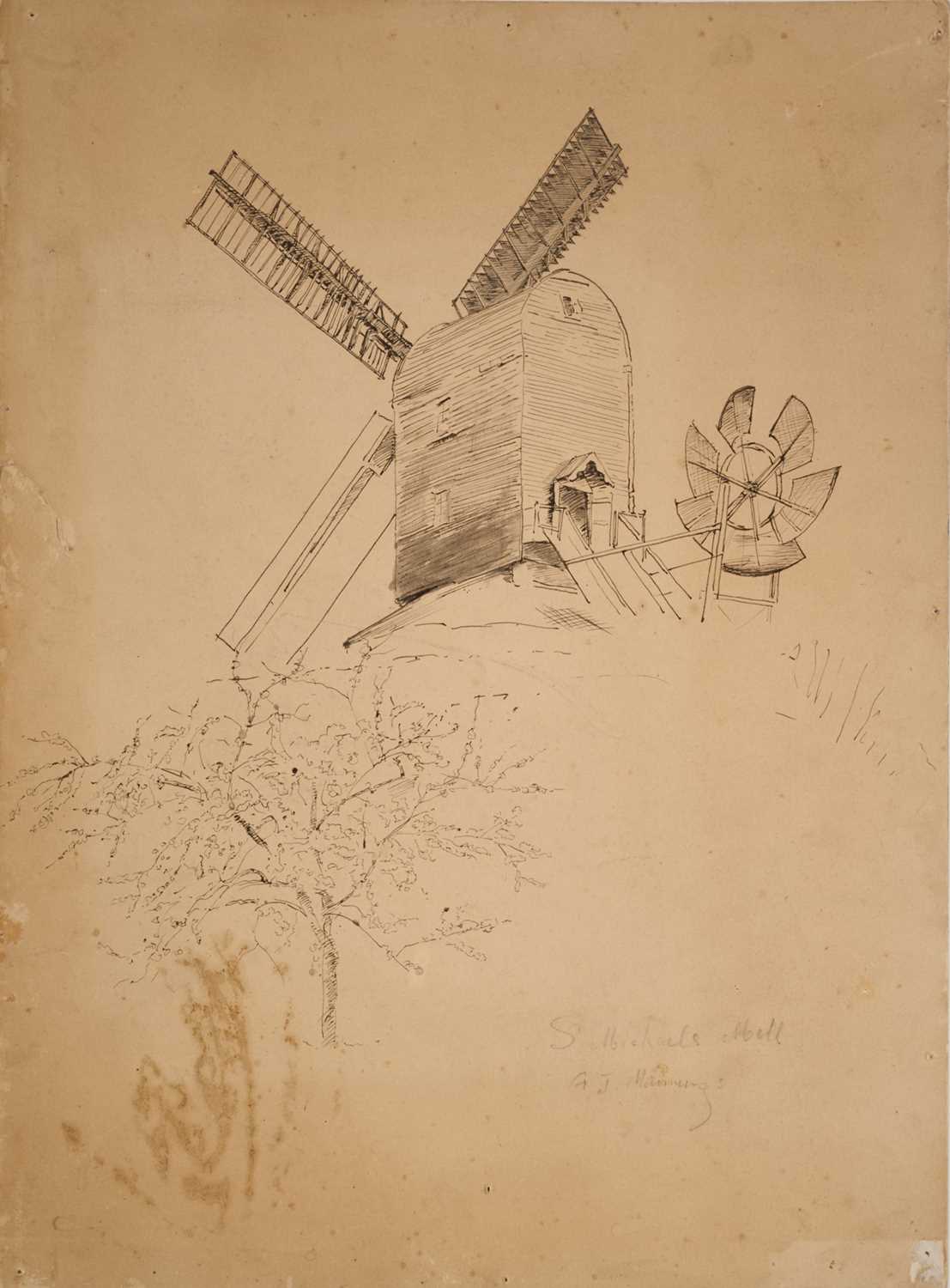 Lot 1025 - Attributed to Sir Alfred James Munnings (1878-1959), ink sketch - St Michael Post Mill, South Elmham