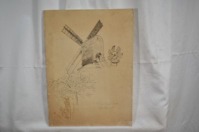Lot 1025 - Attributed to Sir Alfred James Munnings (1878-1959), ink sketch - St Michael Post Mill, South Elmham