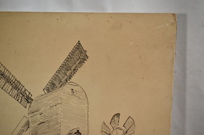 Lot 1025 - Attributed to Sir Alfred James Munnings (1878-1959), ink sketch - St Michael Post Mill, South Elmham