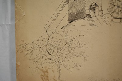 Lot 1025 - Attributed to Sir Alfred James Munnings (1878-1959), ink sketch - St Michael Post Mill, South Elmham