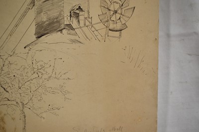 Lot 1025 - Attributed to Sir Alfred James Munnings (1878-1959), ink sketch - St Michael Post Mill, South Elmham