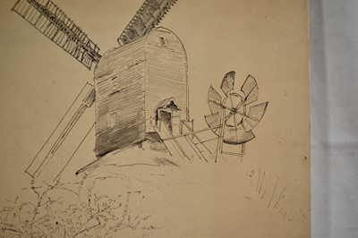 Lot 1025 - Attributed to Sir Alfred James Munnings (1878-1959), ink sketch - St Michael Post Mill, South Elmham