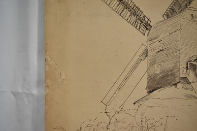 Lot 1025 - Attributed to Sir Alfred James Munnings (1878-1959), ink sketch - St Michael Post Mill, South Elmham