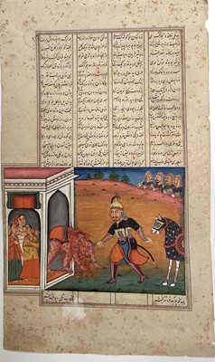 Lot 120 - 19th century Indo-Persian ink and watercolour - The Decapitation, with text, unframed, 37cm x 22cm