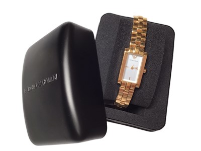 Lot 164 - Emporio Armani ladies' gilt stainless steel wristwatch in box with papers and spare links