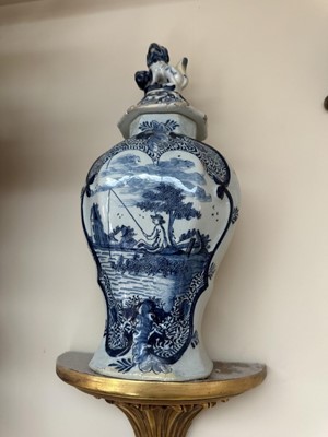 Lot 1542 - Six various Dutch Delft vases and covers, 18th century and later