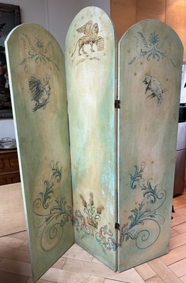 Lot 1549 - Painted three-fold screen