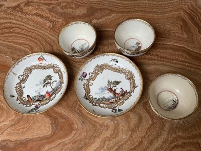 Lot 1551 - Three 18th century Meissen tea cups and two saucers