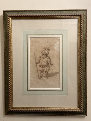 Lot 1572 - 18th century or earlier sepia sketch, possibly of a court dwarf
