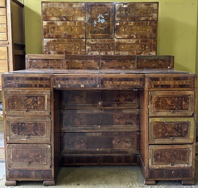 Lot 1512 - 18th century Italian marquetry desk, significantly damaged