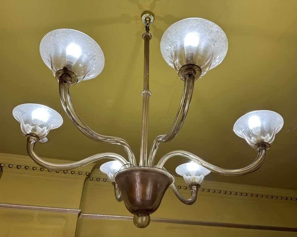 Lot 1554 - Murano glass six branch chandelier