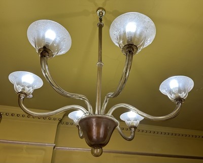 Lot 1554 - Murano glass six branch chandelier