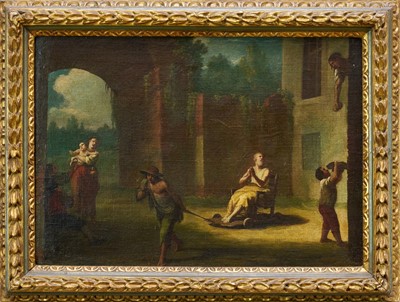 Lot 1597 - Attributed to Pieter Van Laer (1599-c.1642) oil on canvas, figures in a courtyard