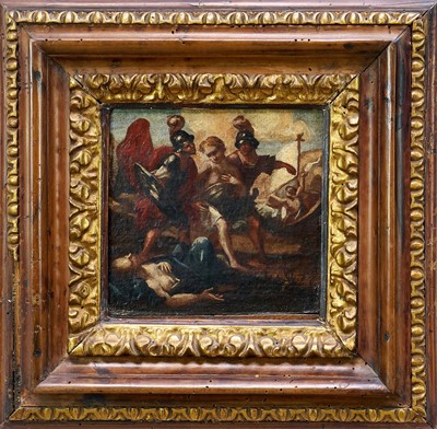 Lot 1598 - Italian School, 17th century oil on canvas laid down onto panel, figures and soldiers