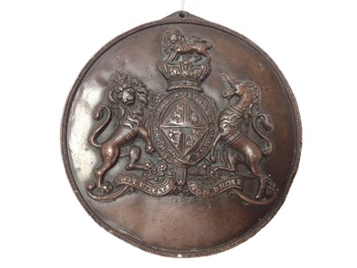 Lot 96 - Unusual Victorian lead filled Royal coat of arms plaque