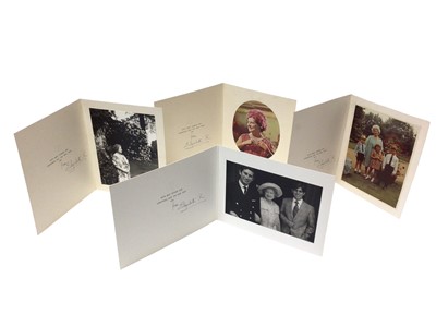 Lot 22 - H.M.Queen Elizabeth The Queen Mother, four 1960s and 70s signed Christmas cards with gilt embossed crowns to covers , photographs of The Queen Mother to the interiors , all signed in ink ' from Eli...