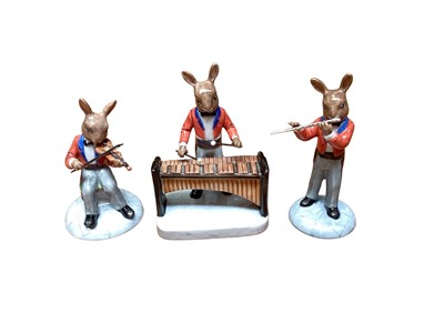 Lot 1200 - Royal Doulton limited edition Bunnykins Orchestra - The Violinist DB390, The Flute Player DB391, The Marimba Player DB392, The Cellist DB393, The Cymbal Player DB394, The French Horn Player DB395 a...
