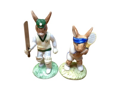 Lot 1113 - Royal Doulton limited edition Bunnykins figure - Test Century Batsman DB272 (boxed) together with another unstamped Bunnykins figure - Tennis Player (2)