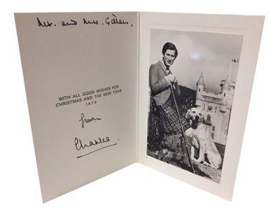 Lot 54 - H.R.H.Prince Charles The Prince of Wales (now H.M.King Charles III), scarce signed and inscribed 1978 Christmas card with gilt embossed Prince of Wales feather crest to cover, photograph of the Pr...