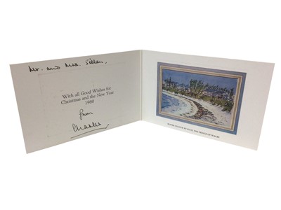 Lot 56 - H.R.H.Prince Charles The Prince of Wales (now H.M.King Charles III), scarce signed and inscribed 1980 Christmas card with gilt embossed Prince of Wales feather crest to cover, print of a winter sc...
