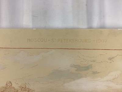 Lot 2 - Ernest Montaut (1878-1909) coloured print heightened with white - 'Moscou - St Petersbourg - 1907', 43cm x 88cm, unframed