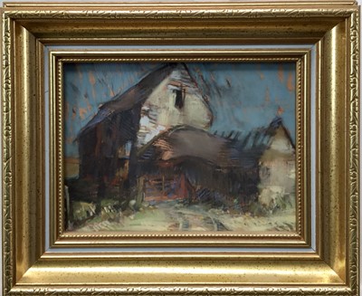 Lot 84 - Mihangel Arfor Jones (1940-2018) pastel - A Rural Barn, signed, 14cm x 19cm, in glazed gilt frame