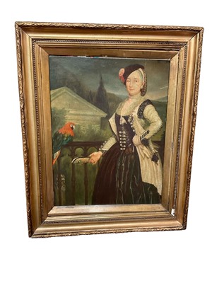 Lot 1536 - Early 20th century English School, oil on board, Surrealist portrait with parrot