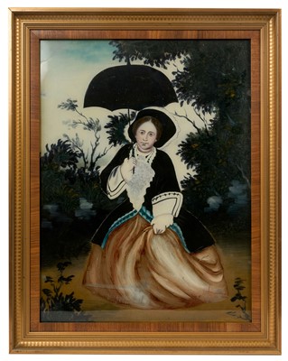 Lot 179 - Unusual pair of 19th century Chinese reverse paintings on glass