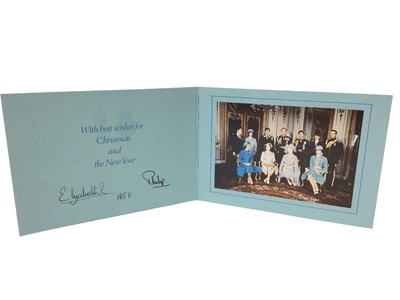 Lot 139 - H.M.Queen Elizabeth II and H.R.H. The Duke of Edinburgh, signed 1980 Christmas card with colour photograph of the Royal Family to the interior, Royal cyphers to the exterior and signed in ink ' Eli...