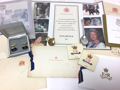 Lot 154 - H.M.Queen Elizabeth II and H.R.H The Duke of Edinburgh, signed 1983 Christmas card, Royal Flight cufflinks in box and  related items, Royal Yacht items, Royal related letters, stationary and sundri...