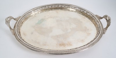 Lot 1640 - Good quality 19th century white metal oval twin handled tray