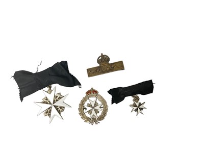 Lot 161 - The Order of St.John of Jerusalem, lady's silver and enamel breast badge on silk bow, silver brooch badge and miniature and Imperial Service badge (4) Provenance: Awarded to Lady Stallard, wife of...