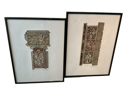 Lot 220 - Valerie Thornton (1931-1991) etching and aquatint, a pair of works, Macquville and Terioux, both signed and dated '83, numbered from an edition of 150, images 27 x 12cm and 24 x 14cm, glazed frames