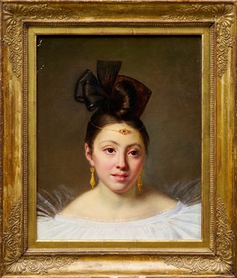 Lot 1326 - Achille Jacques-Jean-Marie Devéria (1800-1857) - Portrait study of a lady for Coiffure et Bijou Exhibited: Paris, 1889, Le Gout Nouveau, No. 49; New York, 1979, Shepherd Gallery, Nineteenth Centur...
