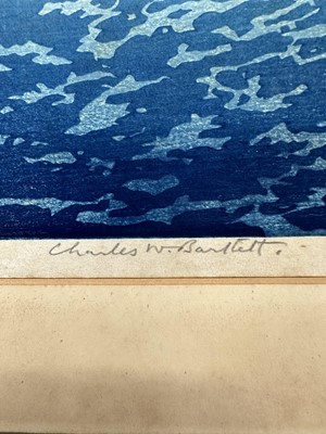 Lot 1100 - Charles William Bartlett (1860-1940) signed woodcut - Surf-Riders, Honolulu