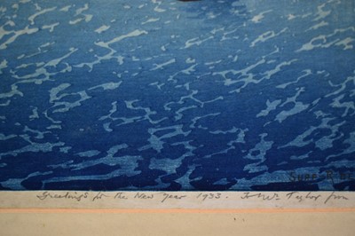Lot 1100 - Charles William Bartlett (1860-1940) signed woodcut - Surf-Riders, Honolulu