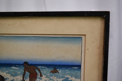 Lot 1100 - Charles William Bartlett (1860-1940) signed woodcut - Surf-Riders, Honolulu