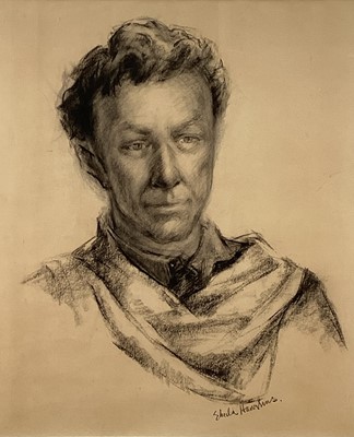 Lot 259 - Shelia Hawkins (1905 - 1999) Two charcoal portraits of John Gregory, dancer, choreographer, writer and artist who along with his wife Barbara Vernon founded Harlequin Ballet Company which initially...