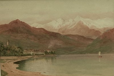 Lot 126 - Issac Cooke - watercolour 'The town of Baveno on Lake Maggiore' 15th May 1901
