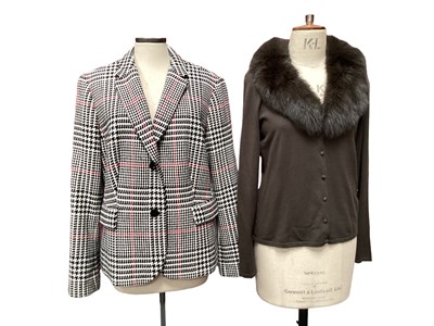 Lot 2076 - Burberrys' red duffle coat with check interior and toggle fastenings, label size 20, Escada yellow wool mix zip front coat, size 36, Robinson's California cream tweed coat with white fox fur collar...