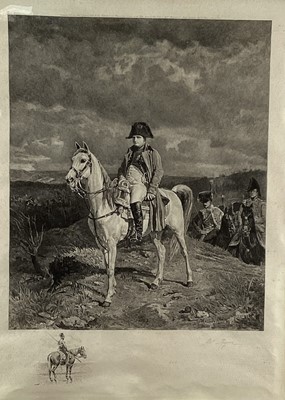 Lot 91 - Abel Mignon, French, 1841-1913. Etching, 1895. Napoleon On Horseback. Signed in pencil lower right. After E. Meissoneir, 1863. In a large period oak frame with gilt slip. Overall including frame 84...