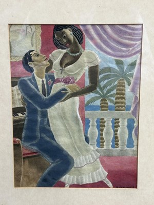 Lot 129 - Beryl Antonia Botterill Yeoman (1907-1970) watercolour - lovers, signed, 28 x 21cm, glazed frame