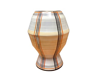 Lot 1131 - Art Deco Clarice Cliff Bizarre tartan pattern hand painted vase, 20cm.