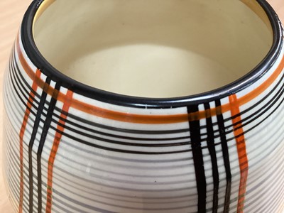 Lot 1131 - Art Deco Clarice Cliff Bizarre tartan pattern hand painted vase, 20cm.